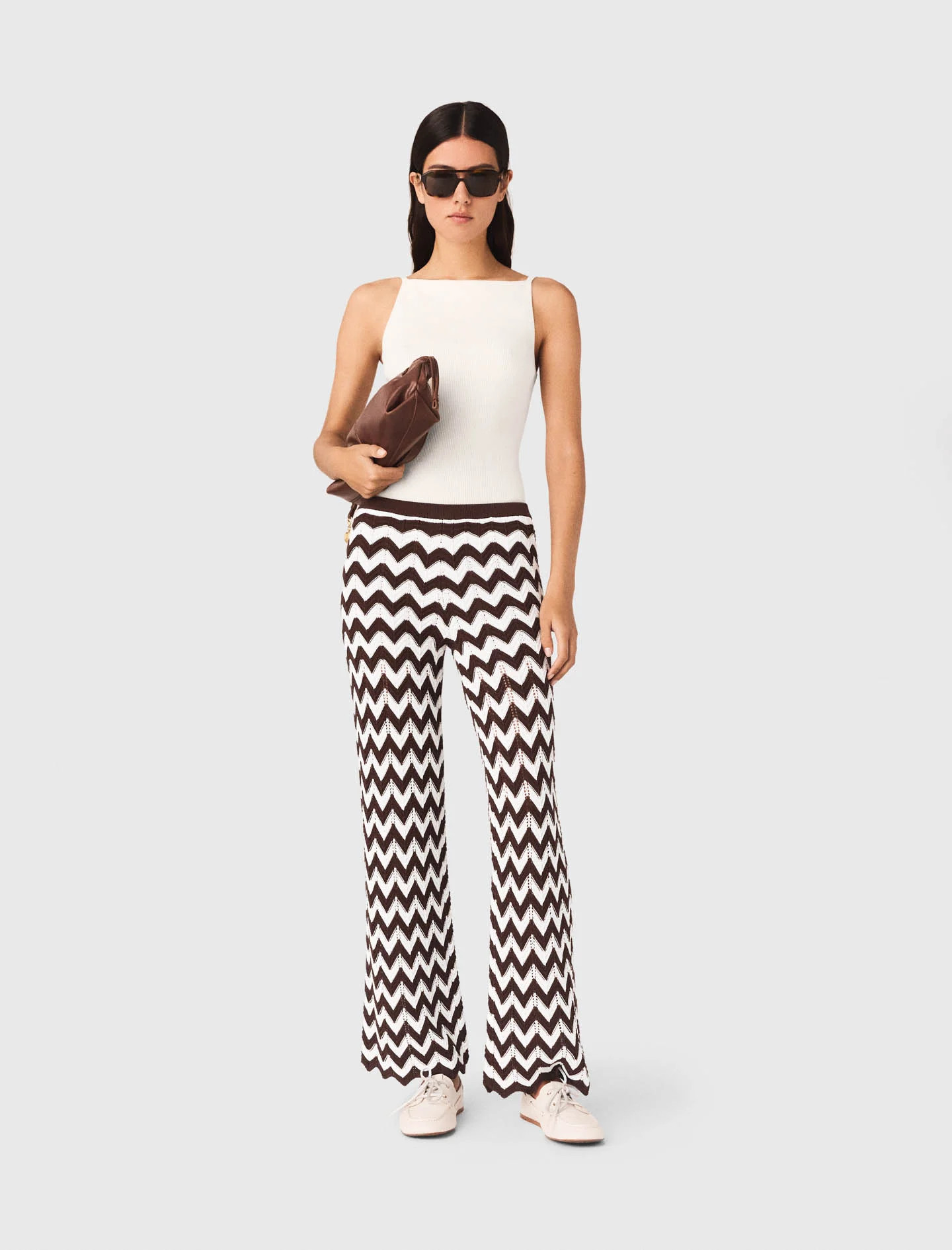 Zigzag crochet trousers Brown for Women | Maje | Maje US