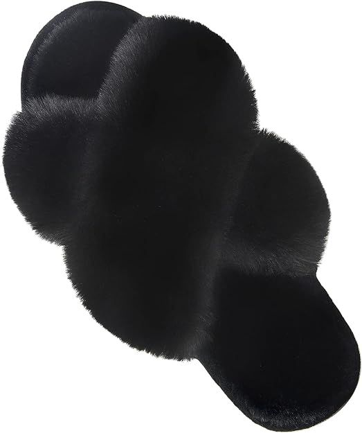 Amazon.com | Women's Cross Band Slippers Soft Plush Furry Cozy Open Toe House Shoes Indoor Outdoo... | Amazon (US)