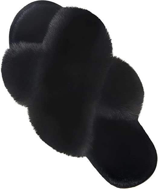 Women's Cross Band Slippers Fuzzy Soft House Slippers Plush Furry Warm Cozy Open Toe Fluffy Home ... | Amazon (US)