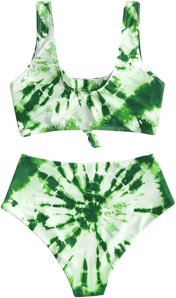 ZAFUL Women's Tie Dye Tankini Bikini Set High Waist Swimsuit Two Piece Swimwear | Amazon (US)