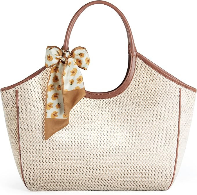 Large Straw Tote with Raffia Weaving, Sand-Resistant Shoulder Beach Bag, for Summer Vacation and ... | Amazon (US)