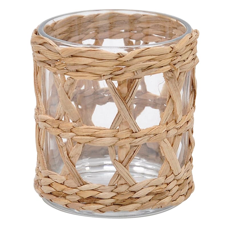 Clear Glass Candle Holder in Wicker Sleeve, 3x4 | At Home
