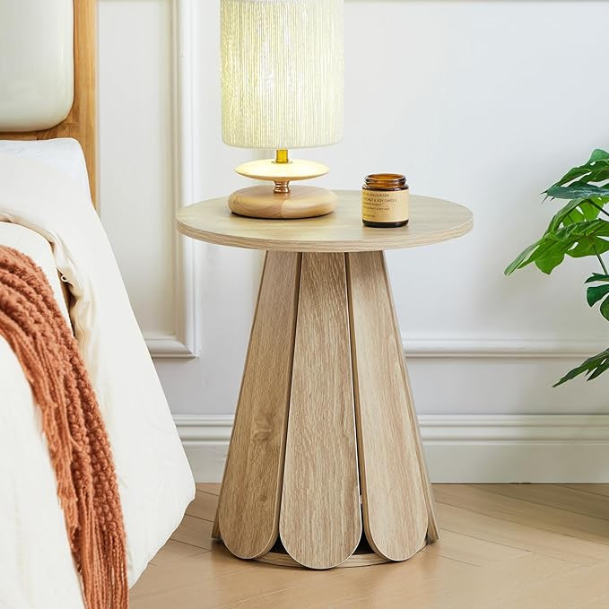 Round End Table Nightstand, Mid Century Modern Side Table, Circle Bedside Tables Wood Night Stand... | Amazon (US)