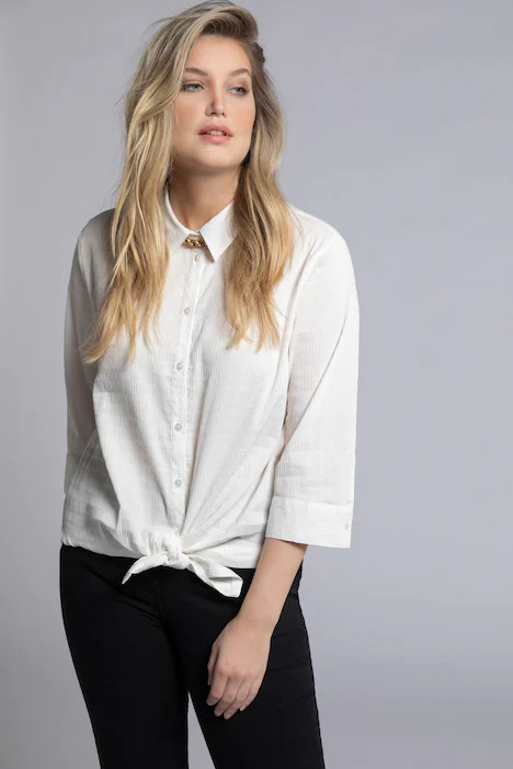 Bubble Texture Solid Button Front Stretch Shirt | all Blouses | Blouses | Ulla Popken - US & CA