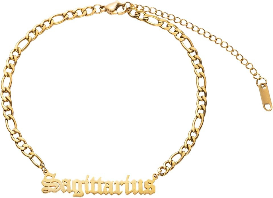 Zealmer Old English Gold Plated Stainless Steel Zodiac Letter Anklet Birthday Gift | Amazon (US)