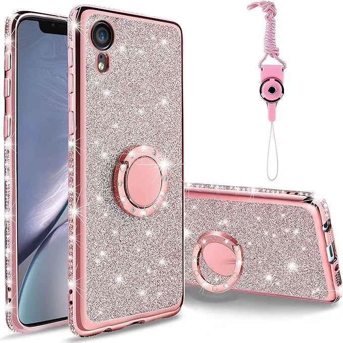 ZUDRITT for iPhone XR Case, Cute Glitter Sparkle Bling Diamond Rhinestone Bumper with Ring Kickst... | Amazon (US)