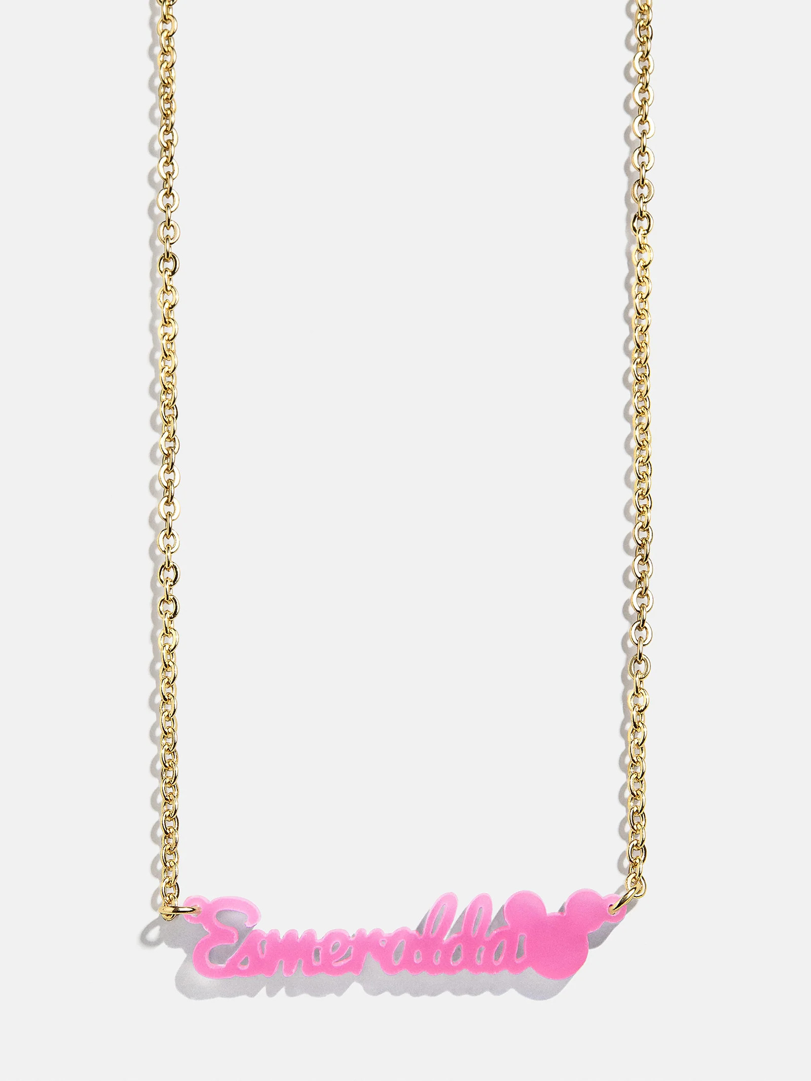 Disney Mickey Mouse Acrylic Custom Nameplate Necklace - Translucent Magenta | BaubleBar