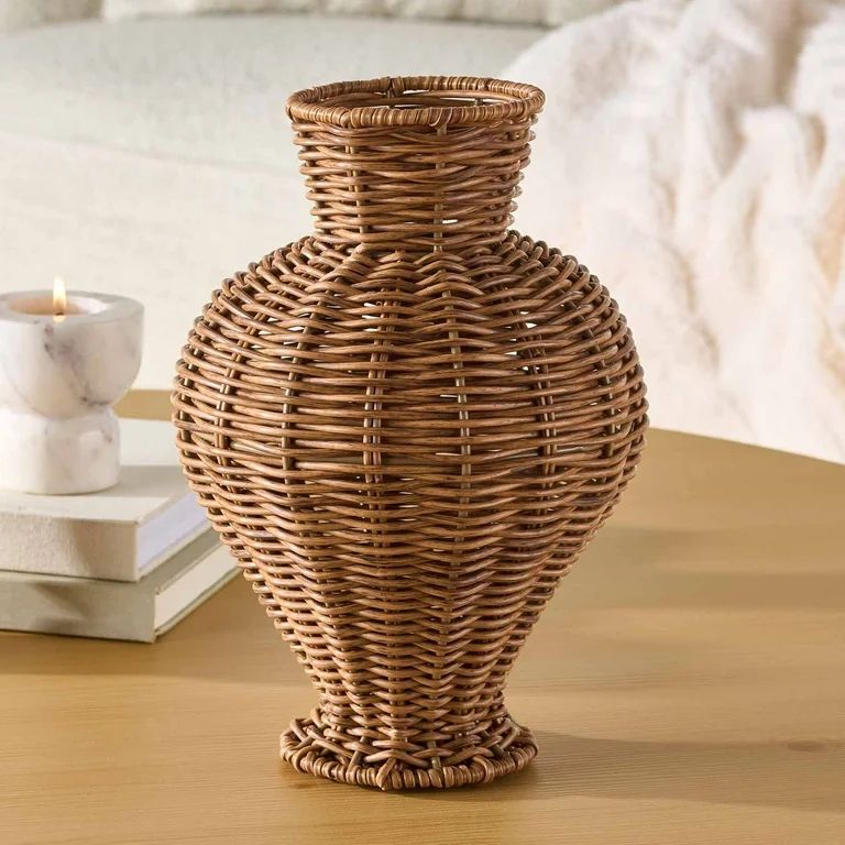 Better Homes & Gardens 10" Brown Woven Faux Rattan Indoor Vase | Walmart (US)