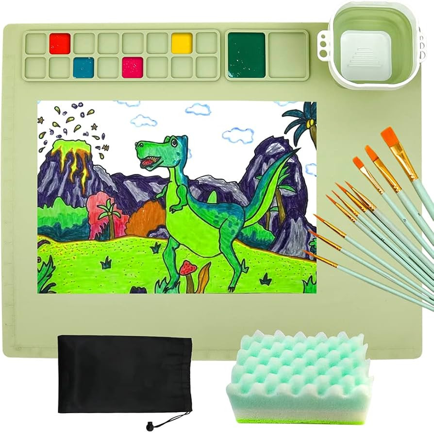 Silicone Painting Mat, 20"×16" Silicone Art Mat with 10Pc Paint Brush, Cleaner Tool, Silcone Cra... | Amazon (US)