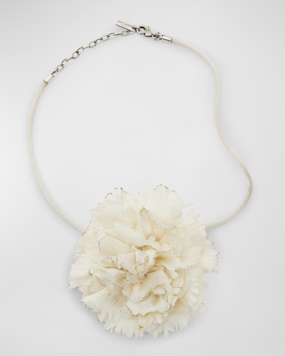Saint Laurent Crumpled White Flower Necklace | Neiman Marcus