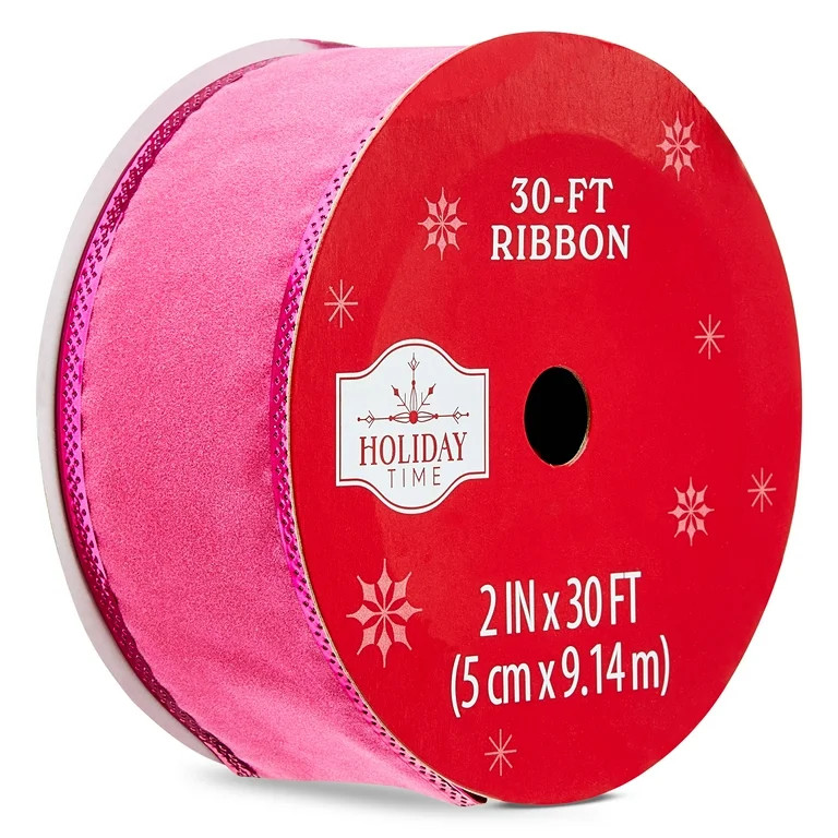 Pink Velvet Christmas Ribbon, 2" x 30', by Holiday Time | Walmart (US)