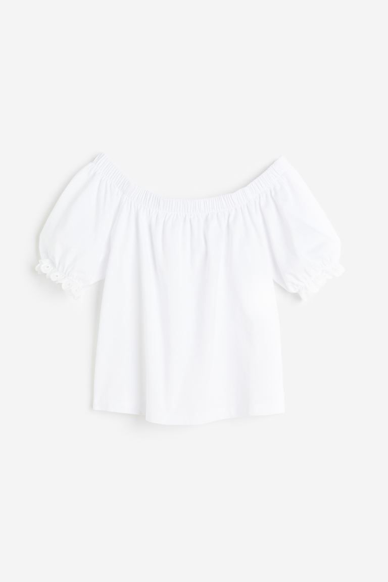 Off-the-shoulder Cotton Top - Short sleeve - Regular length - White - Ladies | H&M US | H&M (US + CA)