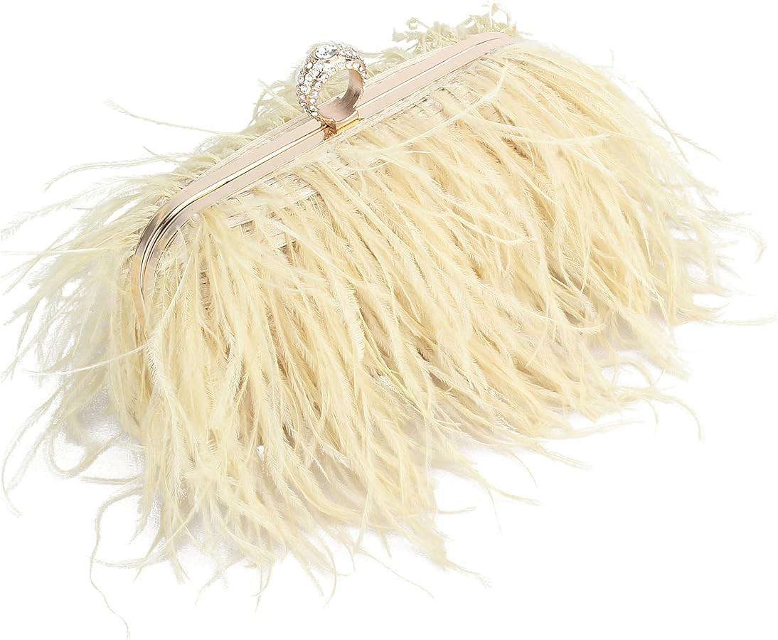 Women Real Natural Ostrich Feather Evening Bags Purses Clutch Vintage Banquet Handbag | Amazon (US)