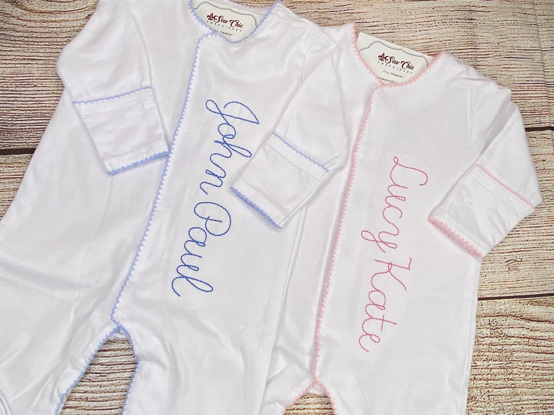 Personalized Baby Girl or Baby Boy Footie, Coming Home Outfit, Picot Trim, Embroidery | Etsy (US)