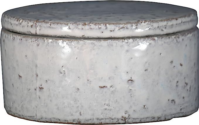Foreside Home & Garden White Terracotta Lidded Decorative Storage Canister, 6.5 x 6.5 x 3.25 | Amazon (US)