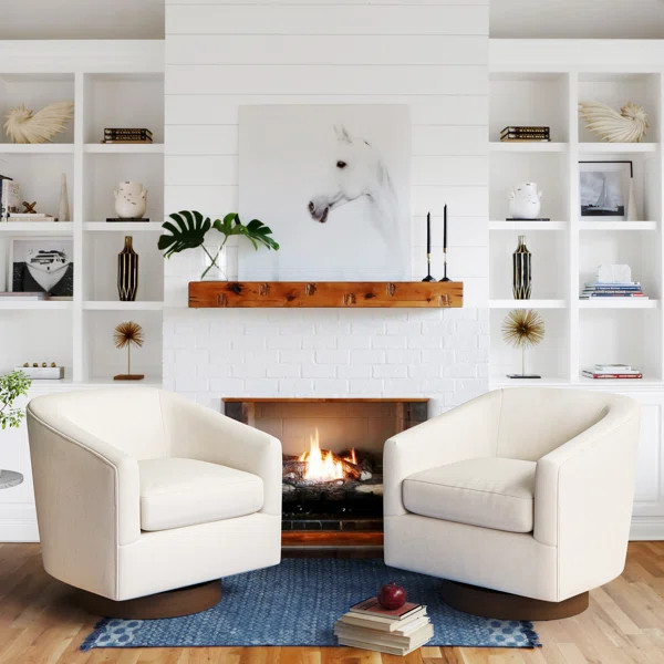 Forno Upholstered Swivel Barrel Chair With Wood Base | Wayfair North America