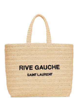 Saint Laurent Supple Rive Gauche Tote Bag in Natural & Deep Marine | FWRD | FWRD 