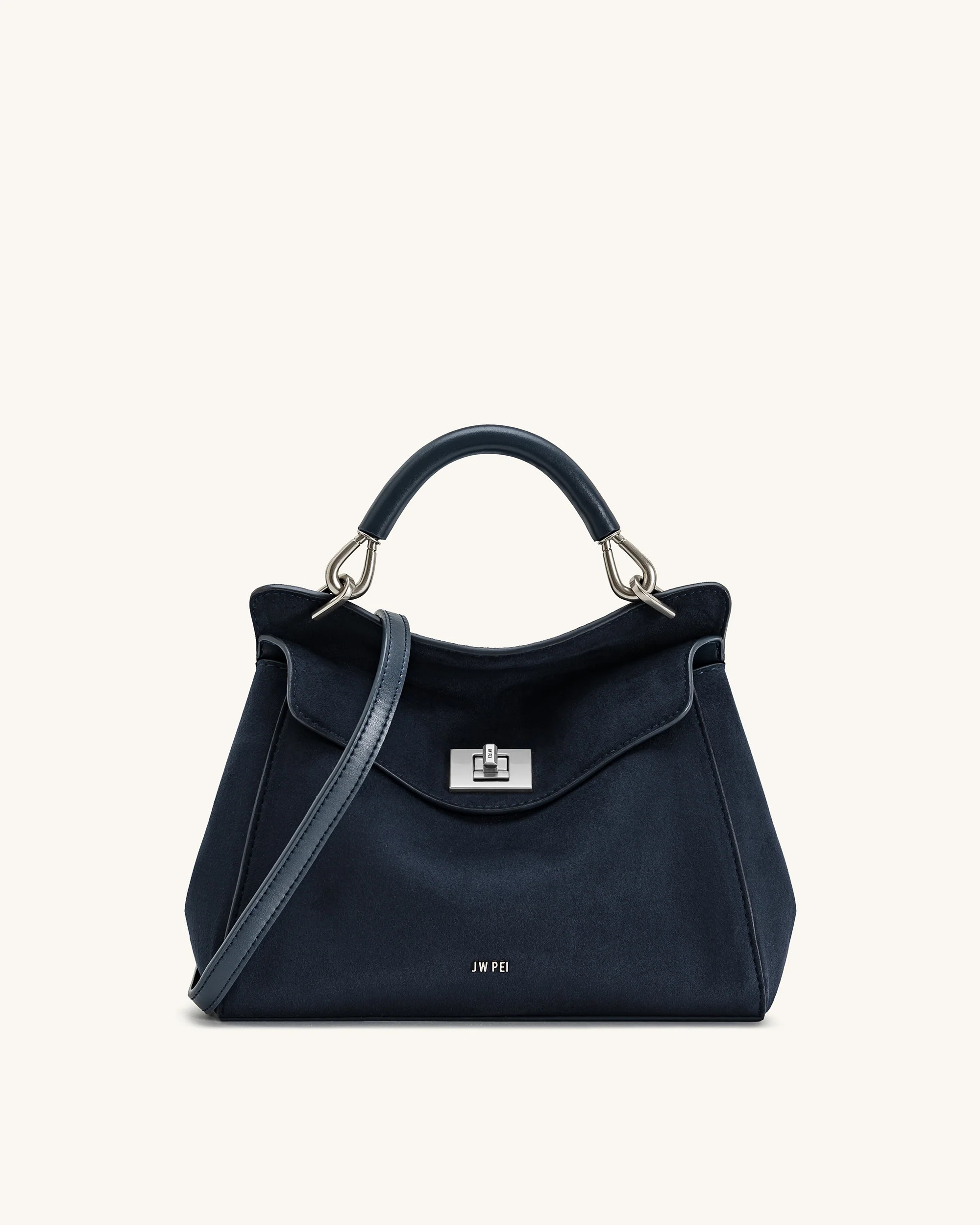 Lucia Classic Faux Suede Top Handle Bag - Navy Blue | JW PEI US