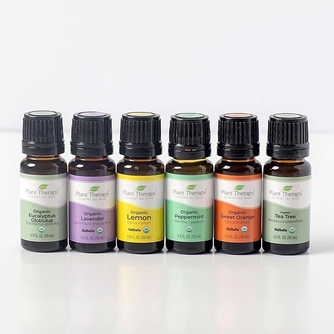 Plant Therapy Top 6 Organic Essential Oil Set - Lavender, Peppermint, Eucalyptus, Lemon, Tea Tree... | Amazon (US)