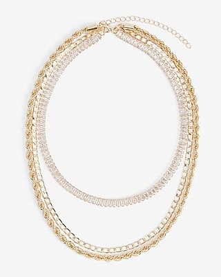 Three Row Embellished Chain Layered Necklace | Express
