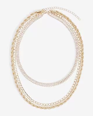 Three Row Embellished Chain Layered Necklace | Express
