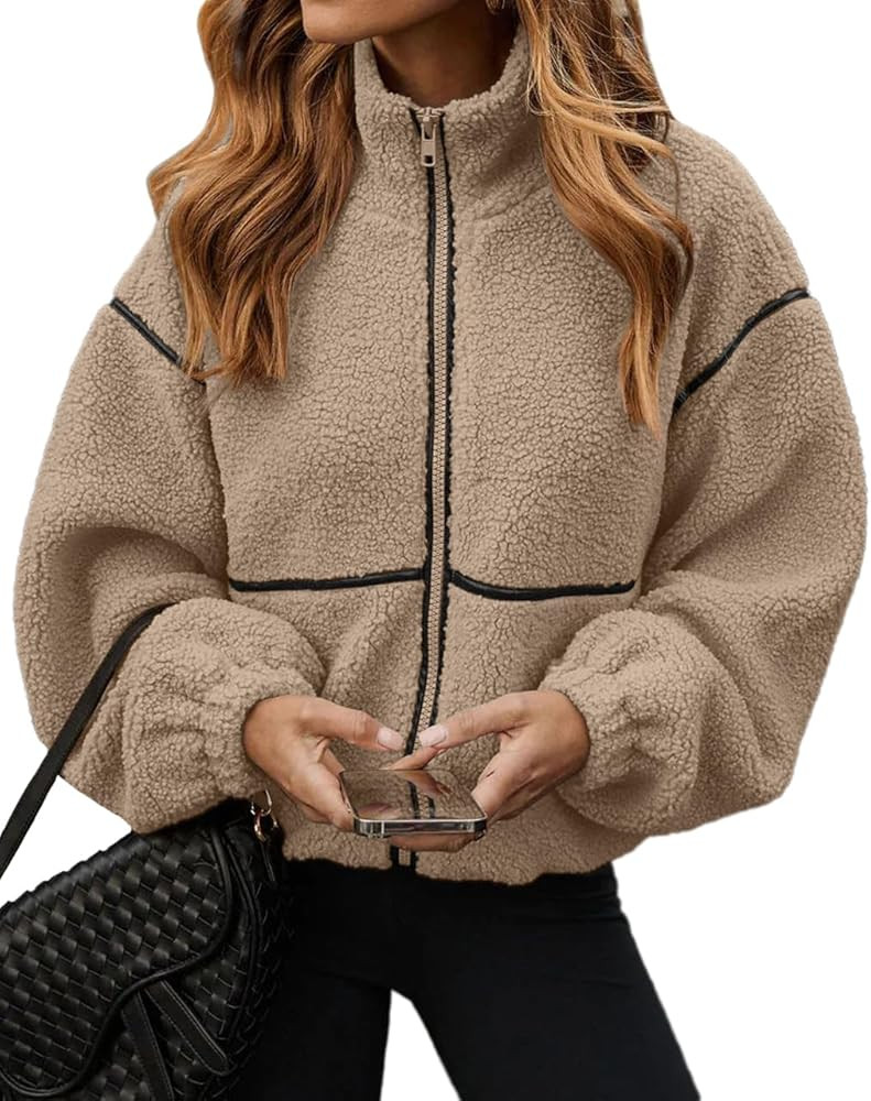 Glamaker Womens Sherpa Fuzzy Fleece Jackets Casual Warm Winter Zip Up Long Sleeve Fluffy Coats 20... | Amazon (US)
