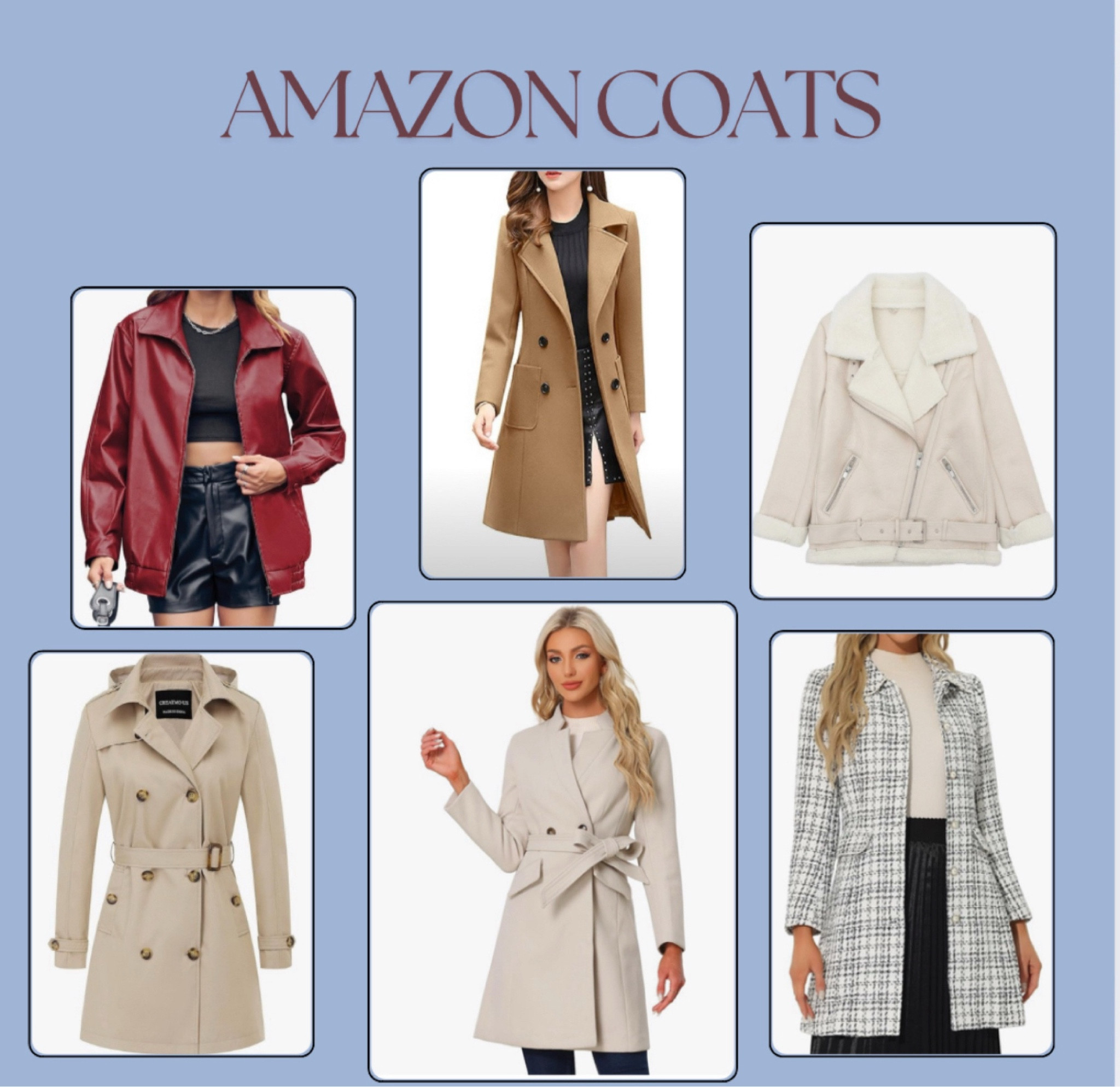 Amazon fashion coats fall winter jackets Amazon style warm cozy pea coat peacoat trench coat bomber jacket red leather jacket teddy coat wool coat tan jacket shearling jacket white black brown plaid coat



#LTKFindsUnder100 #LTKStyleTip #LTKFindsUnder50