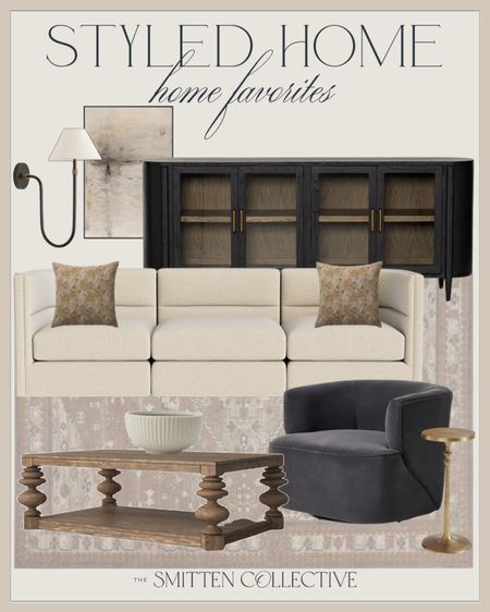 Styled home decor includes buffet, wall art, sconce, sofa, pillow, accent chair, coffee table, decorative bowl, cocktail table, area rug.

Home decor, styled home, home accents, living room decor, home finds

#LTKhome #LTKfindsunder100 #LTKstyletip