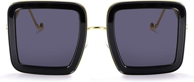 Square Oversized Luxury Fashion Sunglasses for Women 70s Flat Top Big Black Alloy Frame Shades Do... | Amazon (US)