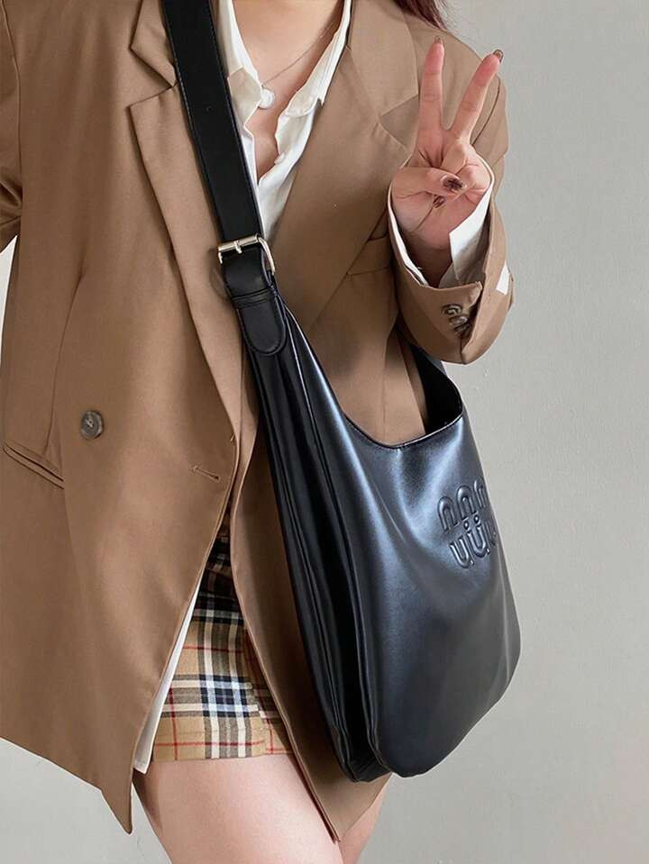 Lightweight,Business Casual Large Hobo Bag Black Fashionable For Daily For Teen Girls Women Colle... | SHEIN