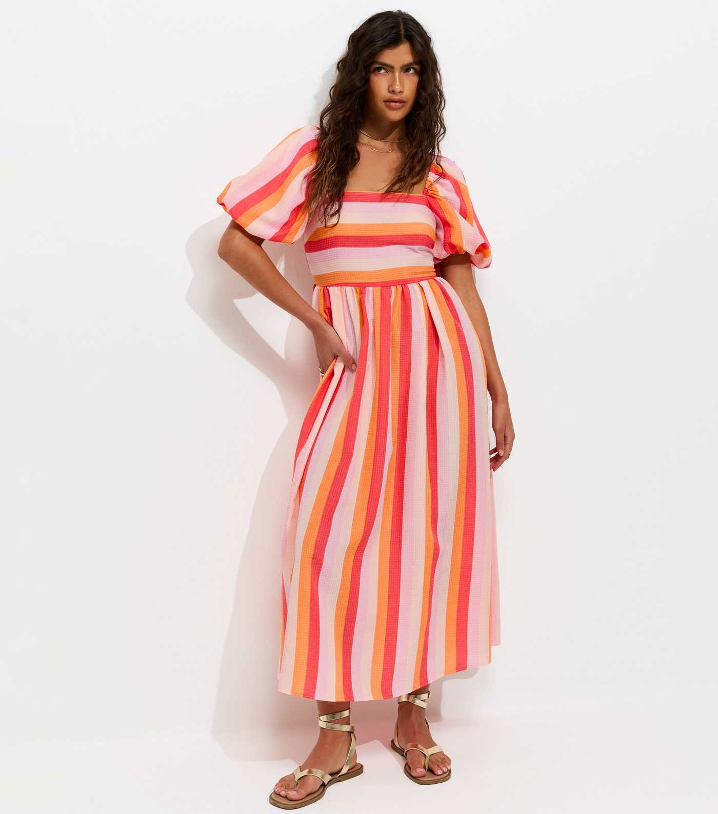 Pink Stripe Milkmaid Midi Dress | New Look | New Look (UK)
