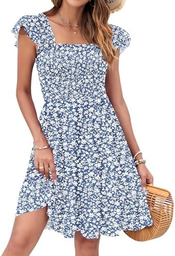 WNEEDU Women's Summer Dress 2026 Square Neck Ruffle Sleeve Mini Dress Casual Flowy Tiered Swing S... | Amazon (CA)