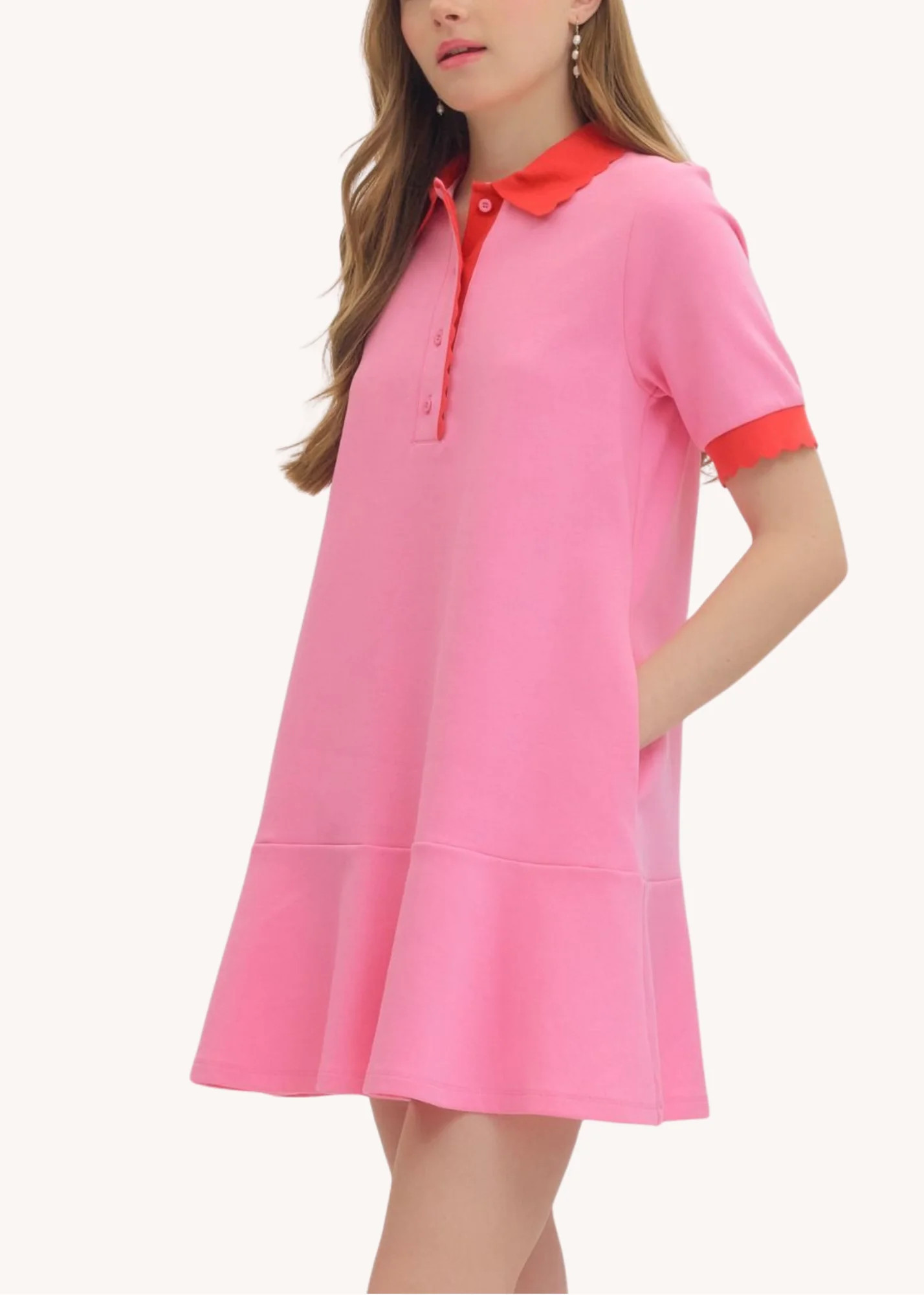 Celia Scalloped Cotton Mini Dress in Pink | Poppy and Pink