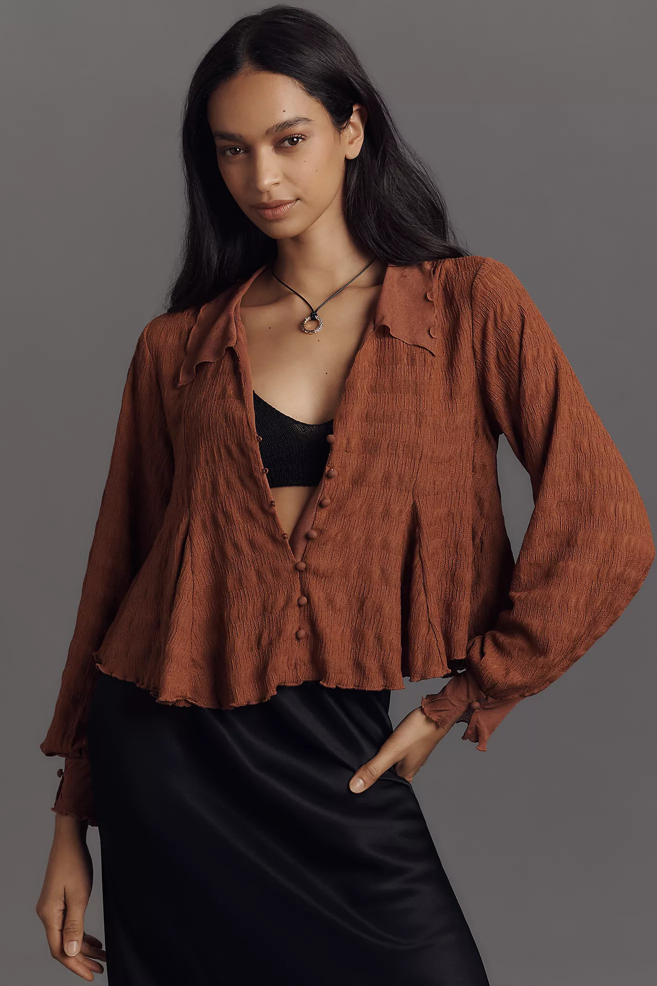 By Anthropologie Long-Sleeve Button-Front Textured Blouse | Anthropologie (US)