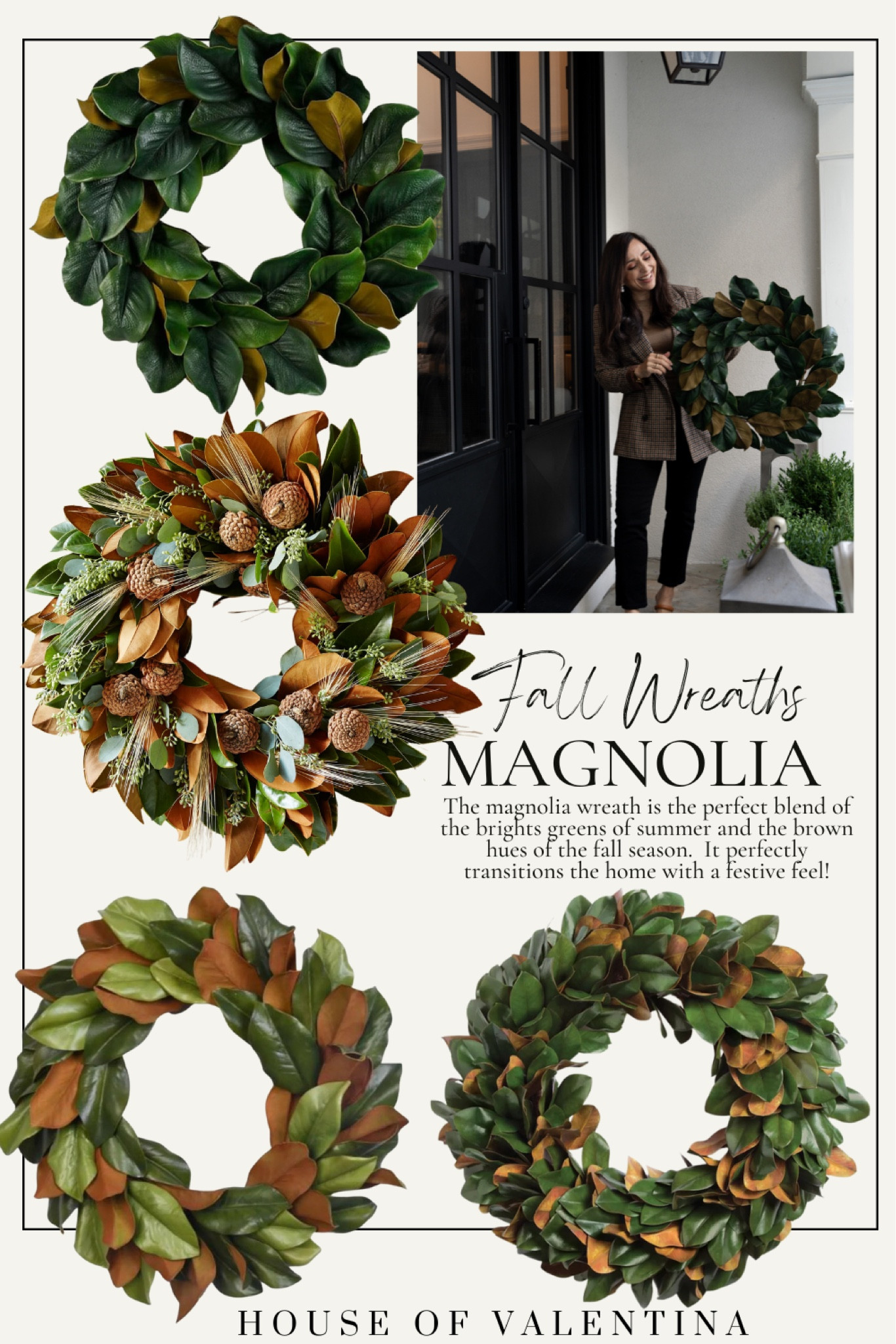 Fall Wreaths : MAGNOLIA  
The magnolia wreath is the perfect blend of the brights greens of summer and the brown hues of the fall season.  It perfectly transitions the home with a festive feel!

#LTKSeasonal #LTKhome #LTKstyletip