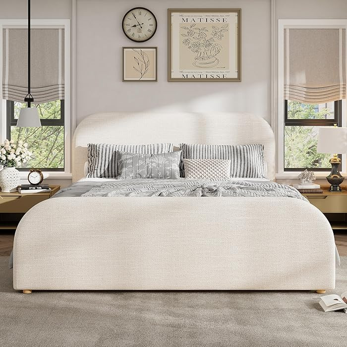 Merax King Size Bed Frame, Linen Upholstered Platform Bed with 44" Tall Headboard & Footboard, So... | Amazon (CA)