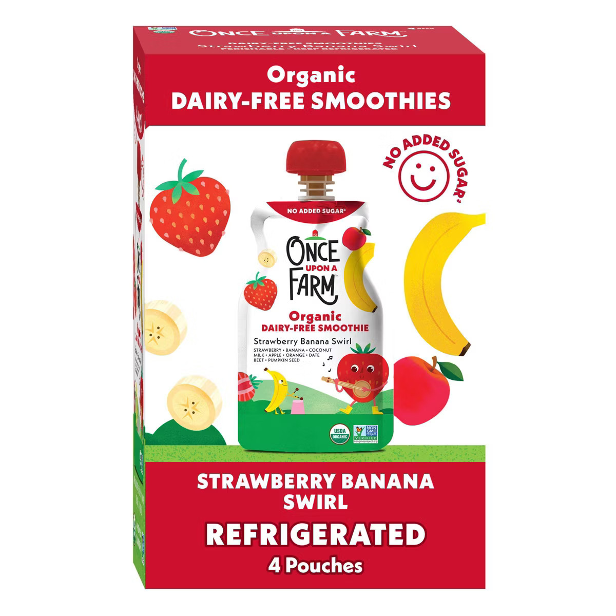 Once Upon a Farm Strawberry Banana Swirl Organic Dairy-Free Kids' Smoothie - 4ct/4oz Pouches | Target