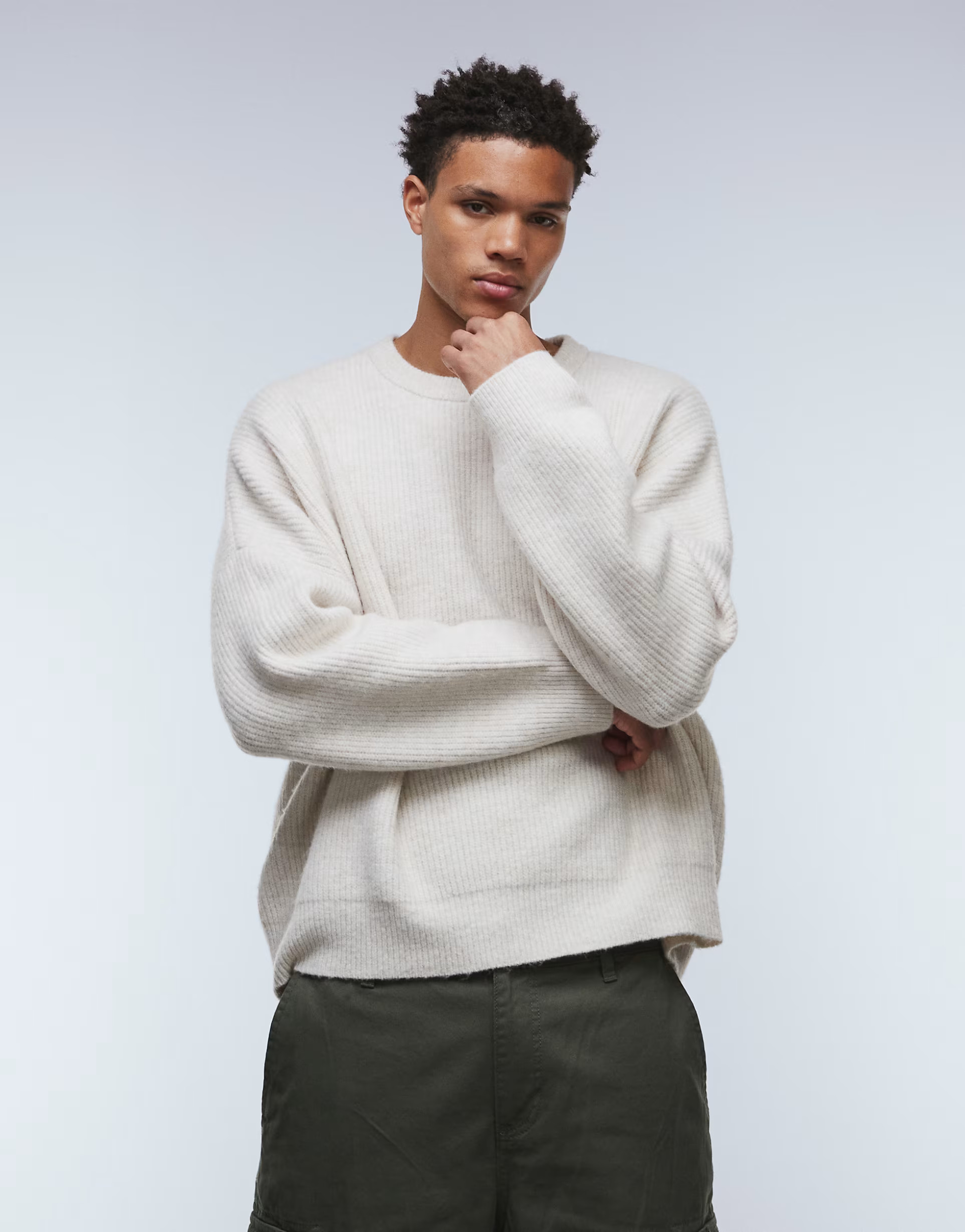 ASOS DESIGN super oversized boxy fit knitted fisherman rib jumper in oatmeal | ASOS | ASOS (Global)