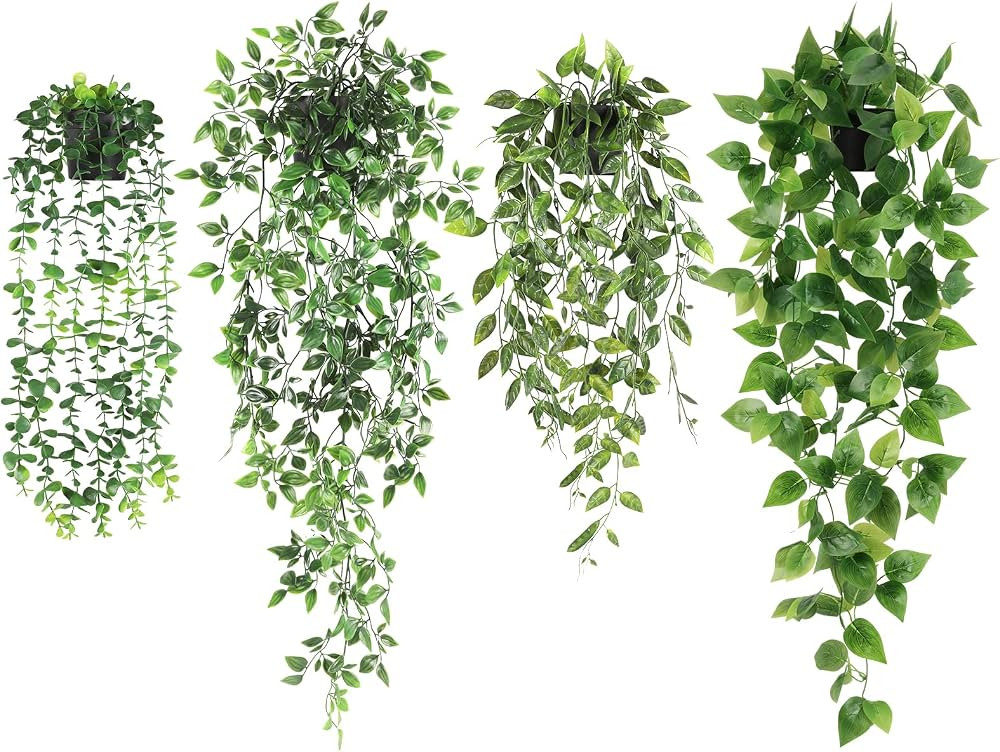 JPSOR Fake Hanging Plants 4 Pack Artificial Hanging Plants Fake Potted Plants, Faux Hanging Eucal... | Amazon (US)