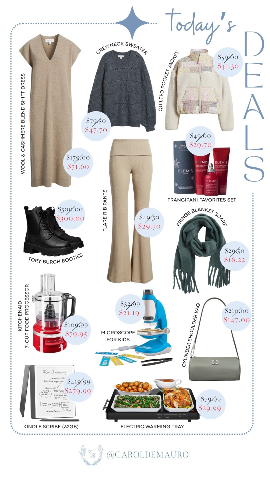 You'll love today’s finds! From elevated wardrobe staples like the wool-cashmere shift dress and those Tory Burch booties to some fun additions for the home, like the electric warming tray and KitchenAid processor. Whether you're eyeing the Kindle Scribe or an educational microscope for kids, there’s a little something for everyone today. 

winter fashion, sweater weather, kitchen appliances, fashion accessories, cozy looks, toddler toys, on sale now

#LTKHome #LTKSeasonal #LTKSaleAlert