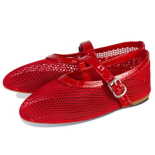 Mesh Ballet Flats for Women Round Toe Buckle Strap Comfy Casua Office Ballerina Mary Jane Flats S... | Amazon (US)