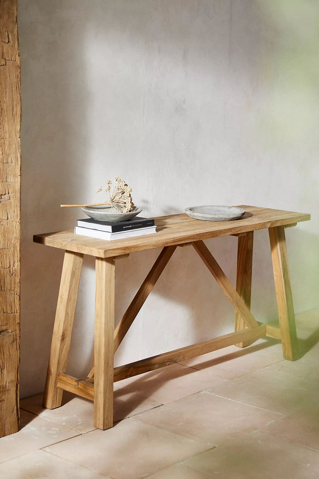 Braced Leg Teak Console | Anthropologie (US)