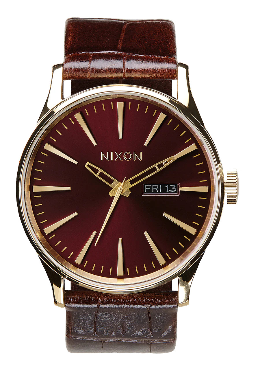 Sentry Leather Watch | Gold / Oxblood Sunray / Brown Gator | Men's Leather | Nixon (US & Canada)