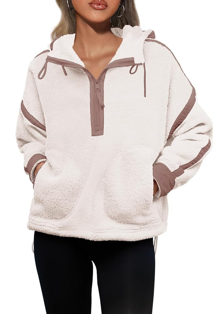 Panadila Womens Half Zip Fleece Pullover Oversized Hoodies Fuzzy Hooded Sweatshirt Cozy Sherpa Ja... | Amazon (US)