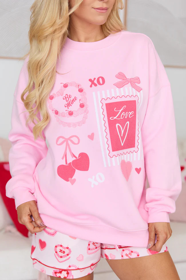 Love Icons Light Pink Graphic Sweatshirt | Pink Lily
