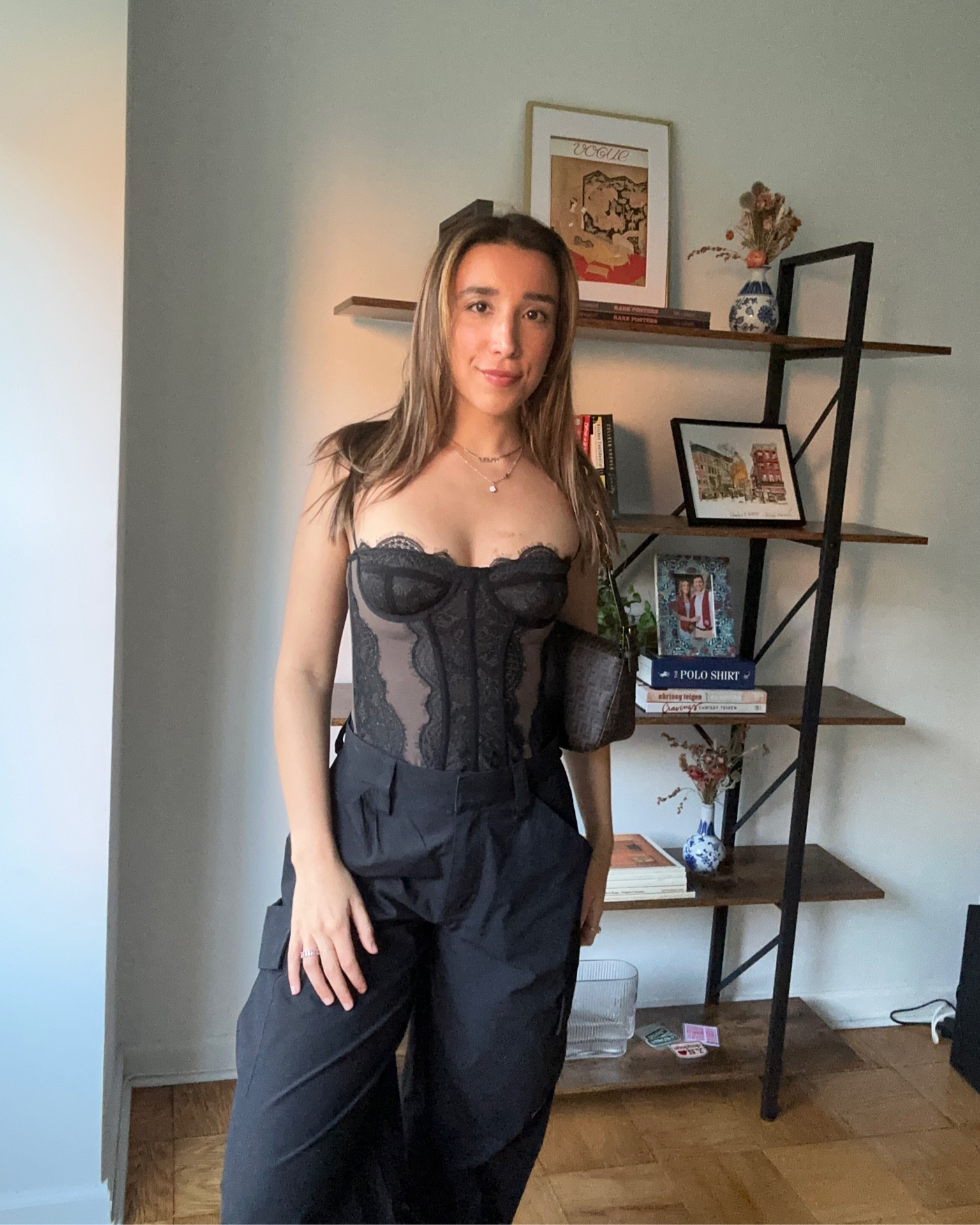 Going out fit! 🪩 #cargopants #bustier #bodysuit 