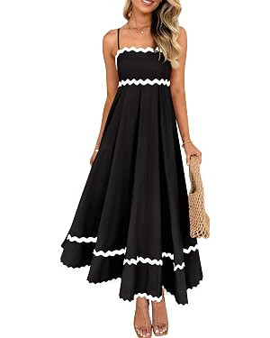 ZESICA Women's 2026 Summer Spaghetti Straps Sleeveless Backless Sundress Flowy Smocked Lace Swing... | Amazon (US)