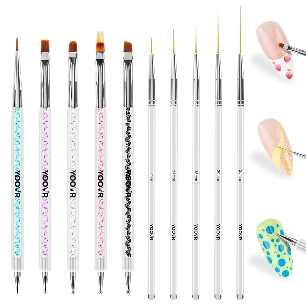 Nail Art Brushes and Dotting Tools, 10pcs Nail Art Design Tool Set, Nail Brushes for Nail Art, Fr... | Amazon (US)