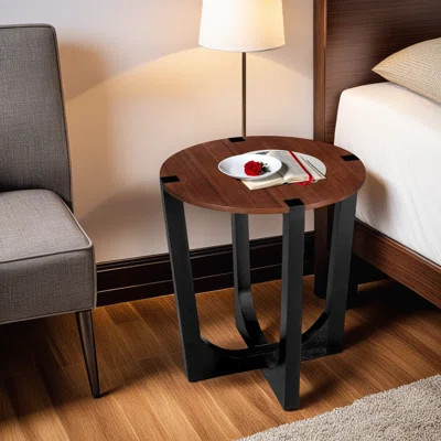 Round Acacia Wood Side Table with Solid Wood Base, 22" Accent End Table for Living Room or Patio | Wayfair North America