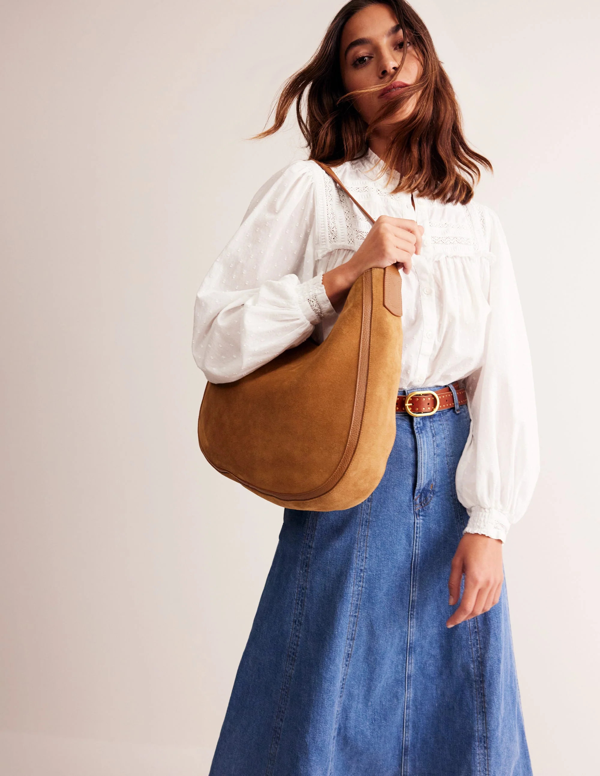 Suede Hobo Bag-Tan | Boden (US)
